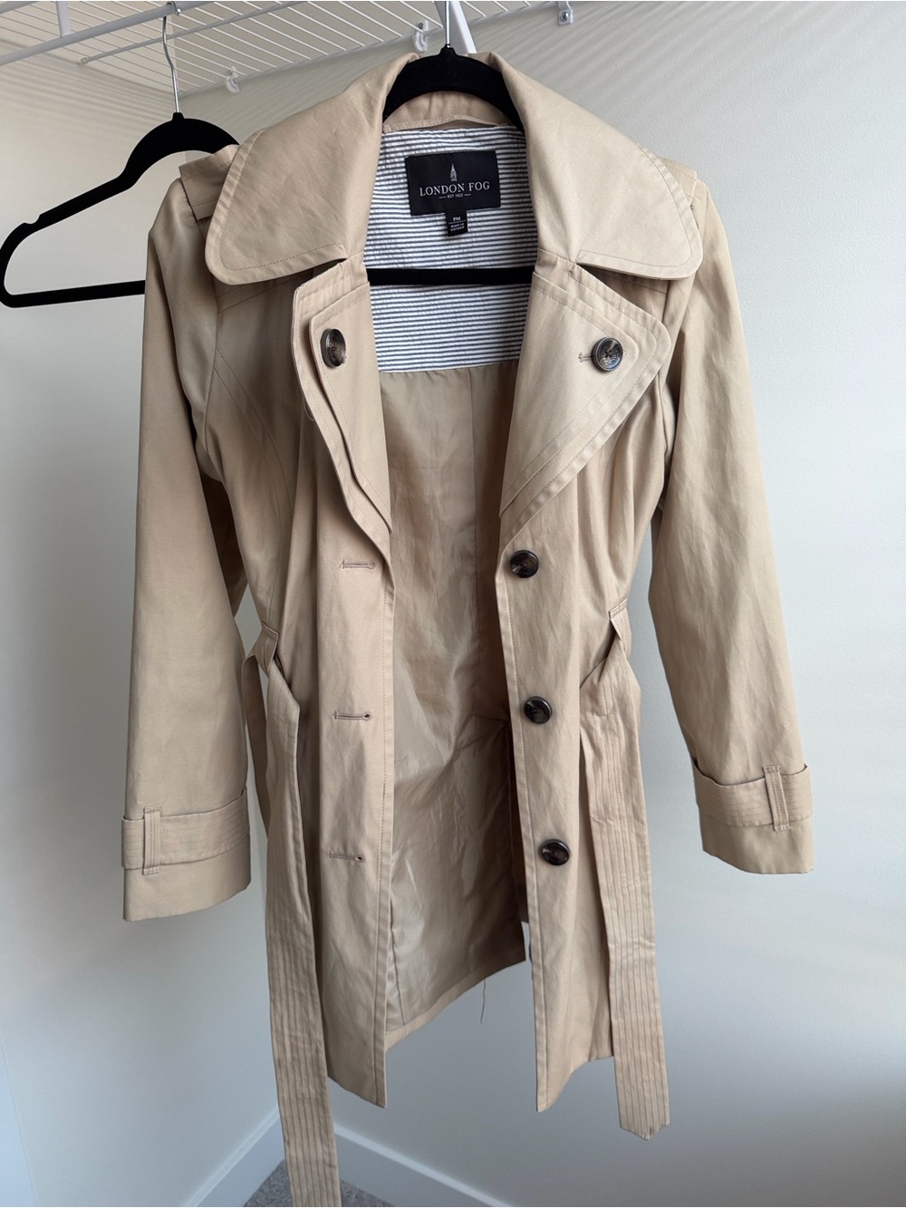 London Fog Tan Double-Breasted Trench Coat with Belt